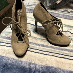Diane Von Furstenberg Taupe Suede Lace-Up Stiletto Booties